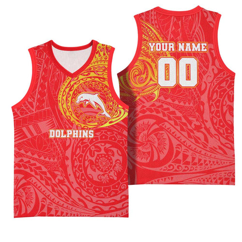 Personalized Dolphins Basketball Jersey Polynesian Tribal Chest and Sleeve Tattoo