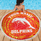 Personalized Dolphins Beach Blanket Polynesian Tribal Chest and Sleeve Tattoo