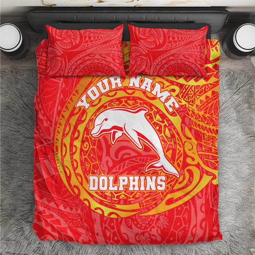 Personalized Dolphins Bedding Set Polynesian Tribal Chest and Sleeve Tattoo