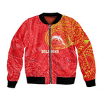 Personalized Dolphins Bomber Jacket Polynesian Tribal Chest and Sleeve Tattoo
