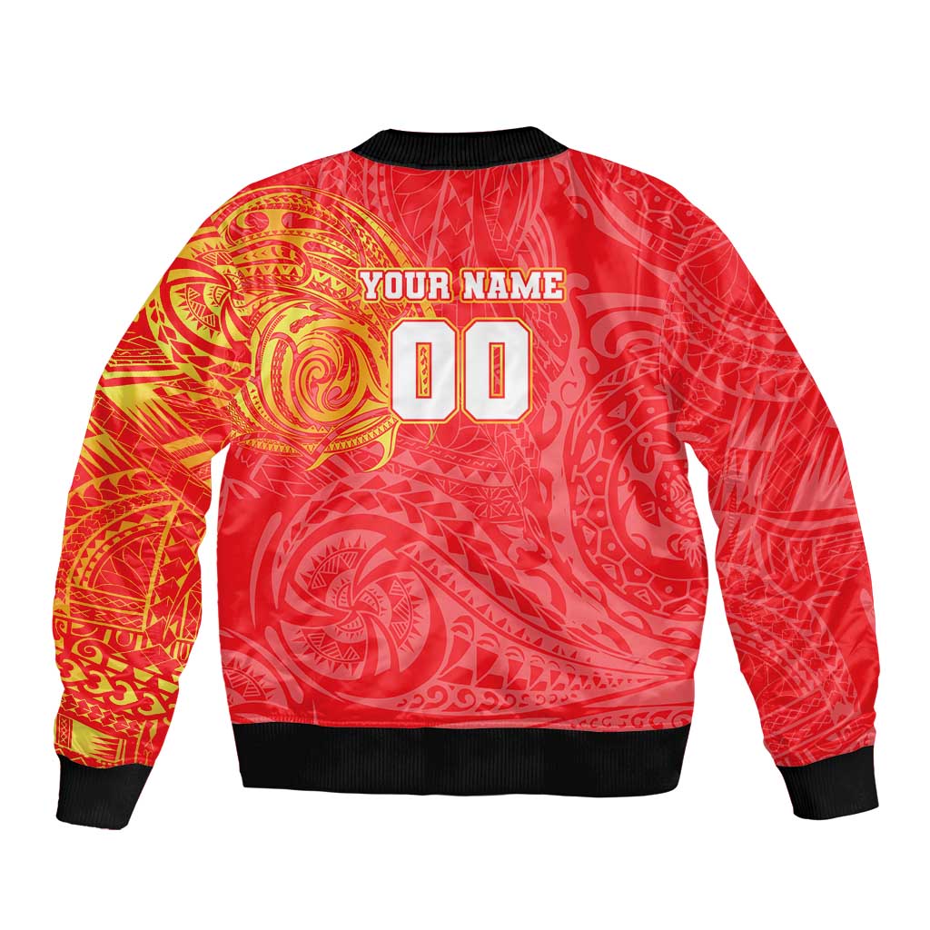 Personalized Dolphins Bomber Jacket Polynesian Tribal Chest and Sleeve Tattoo
