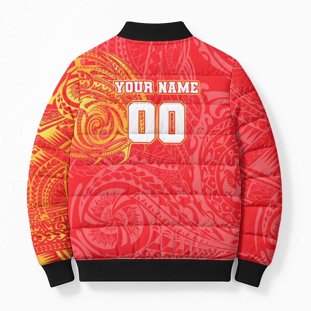 Personalized Dolphins Bomber Puffer Jacket Polynesian Tribal Chest and Sleeve Tattoo