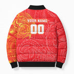Personalized Dolphins Bomber Puffer Jacket Polynesian Tribal Chest and Sleeve Tattoo