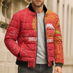 Personalized Dolphins Bomber Puffer Jacket Polynesian Tribal Chest and Sleeve Tattoo