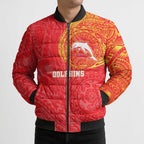 Personalized Dolphins Bomber Puffer Jacket Polynesian Tribal Chest and Sleeve Tattoo
