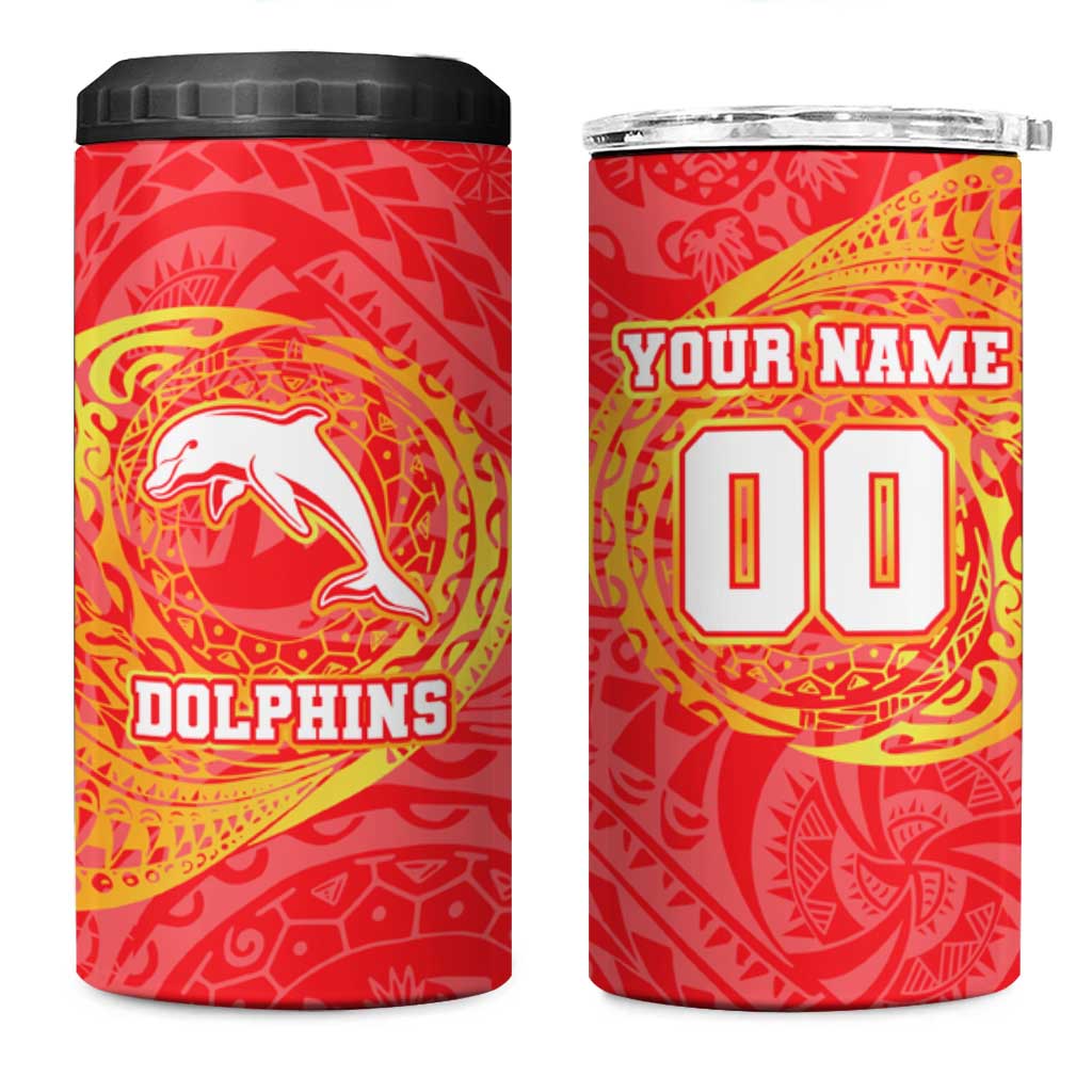 Personalized Dolphins 4 in 1 Can Cooler Tumbler Polynesian Tribal Chest and Sleeve Tattoo