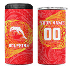 Personalized Dolphins 4 in 1 Can Cooler Tumbler Polynesian Tribal Chest and Sleeve Tattoo