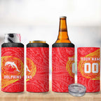 Personalized Dolphins 4 in 1 Can Cooler Tumbler Polynesian Tribal Chest and Sleeve Tattoo