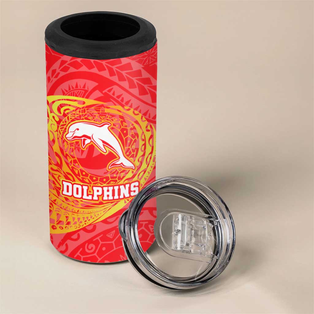 Personalized Dolphins 4 in 1 Can Cooler Tumbler Polynesian Tribal Chest and Sleeve Tattoo