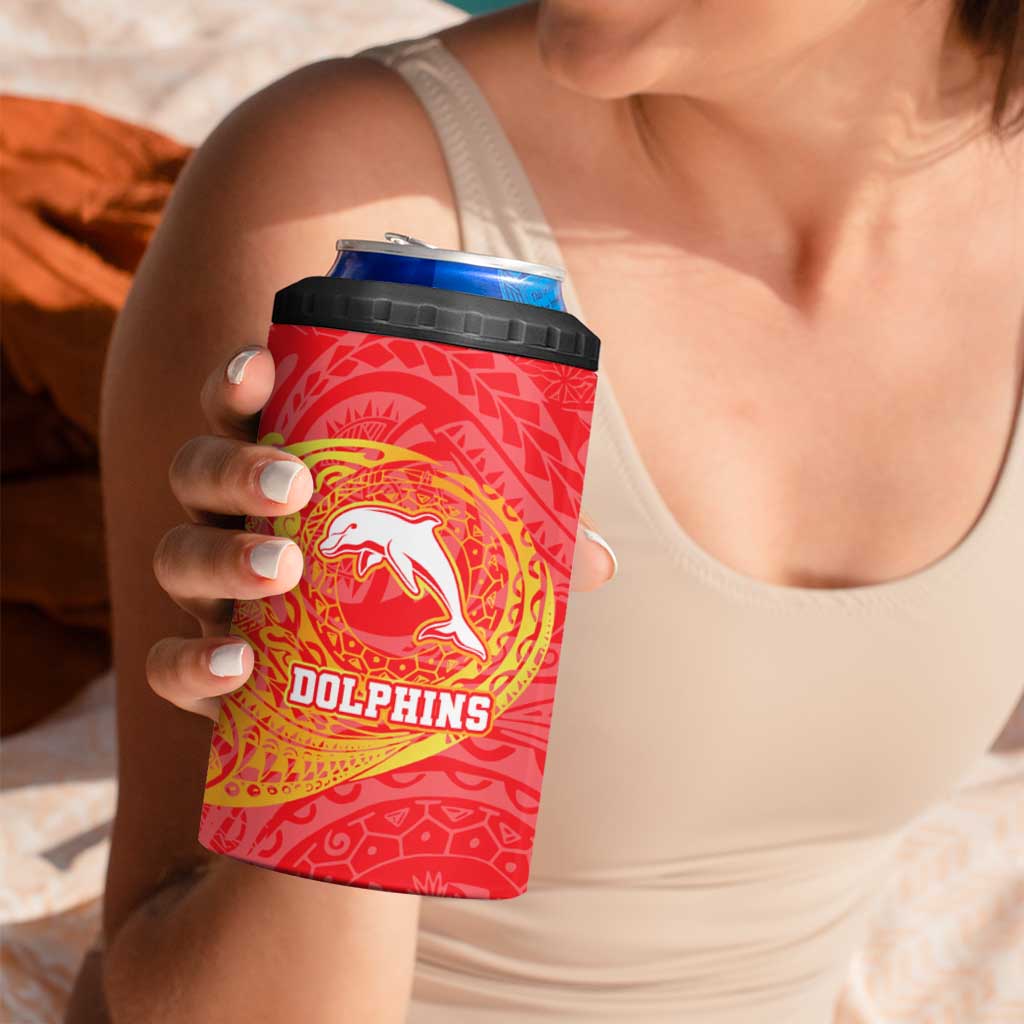 Personalized Dolphins 4 in 1 Can Cooler Tumbler Polynesian Tribal Chest and Sleeve Tattoo
