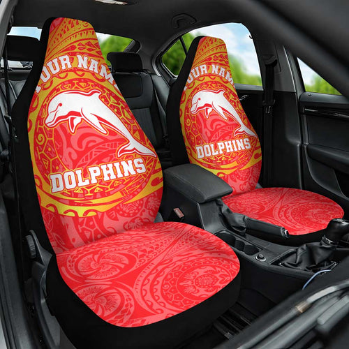 Personalized Dolphins Car Seat Cover Polynesian Tribal Chest and Sleeve Tattoo