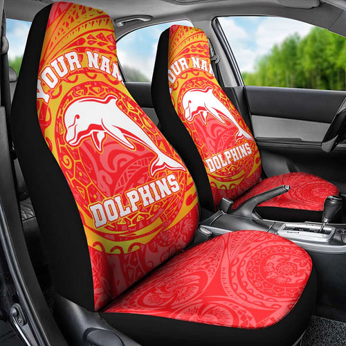 Personalized Dolphins Car Seat Cover Polynesian Tribal Chest and Sleeve Tattoo