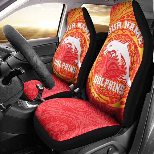 Personalized Dolphins Car Seat Cover Polynesian Tribal Chest and Sleeve Tattoo