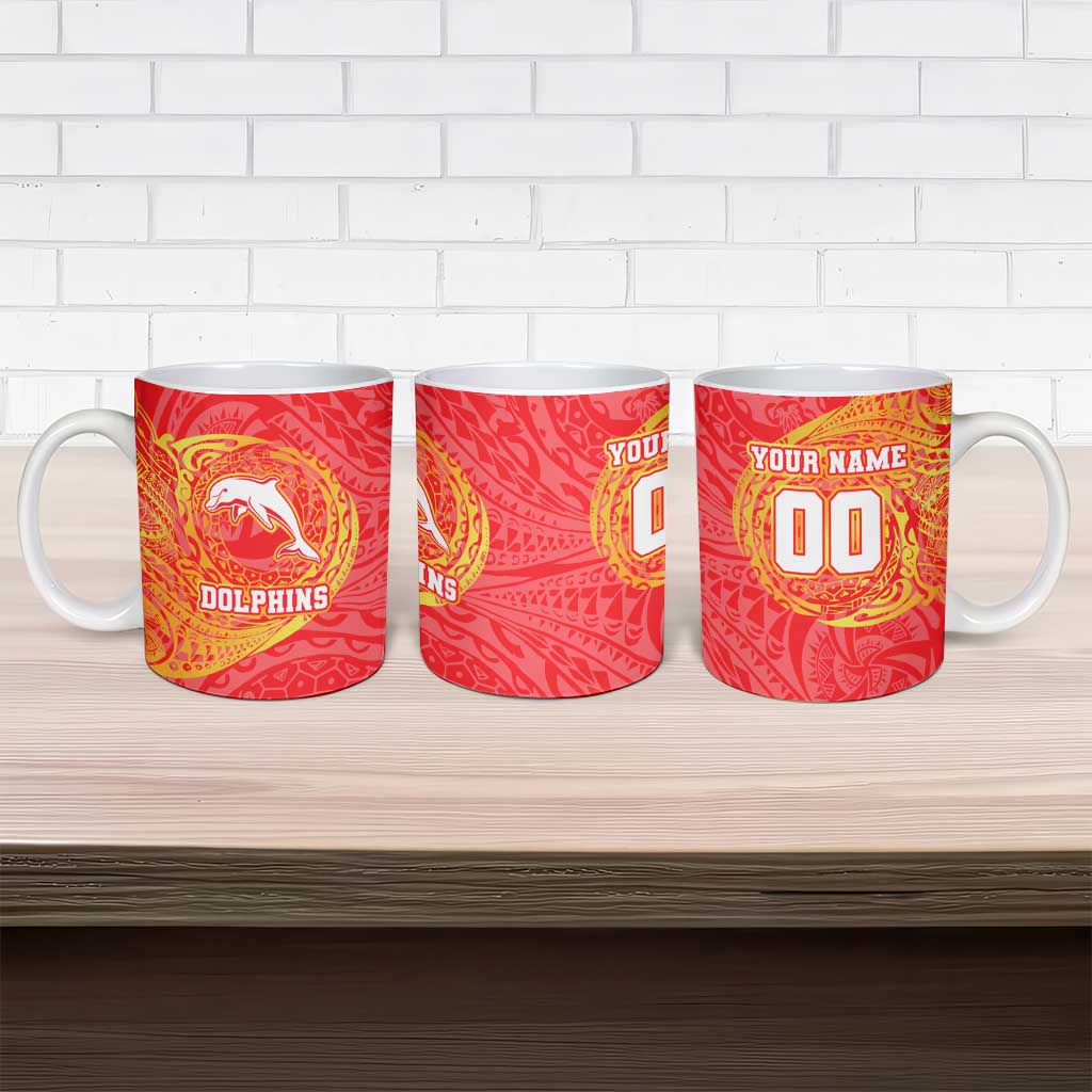 Personalized Dolphins Ceramic Mug Polynesian Tribal Chest and Sleeve Tattoo