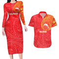 Personalized Dolphins Couples Matching Long Sleeve Bodycon Dress and Hawaiian Shirt Polynesian Tribal Chest and Sleeve Tattoo
