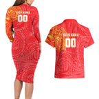 Personalized Dolphins Couples Matching Long Sleeve Bodycon Dress and Hawaiian Shirt Polynesian Tribal Chest and Sleeve Tattoo
