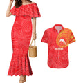 Personalized Dolphins Couples Matching Mermaid Dress and Hawaiian Shirt Polynesian Tribal Chest and Sleeve Tattoo