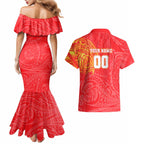 Personalized Dolphins Couples Matching Mermaid Dress and Hawaiian Shirt Polynesian Tribal Chest and Sleeve Tattoo