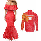 Personalized Dolphins Couples Matching Mermaid Dress and Long Sleeve Button Shirt Polynesian Tribal Chest and Sleeve Tattoo