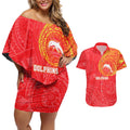 Personalized Dolphins Couples Matching Off Shoulder Short Dress and Hawaiian Shirt Polynesian Tribal Chest and Sleeve Tattoo