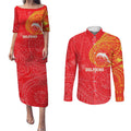 Personalized Dolphins Couples Matching Puletasi and Long Sleeve Button Shirt Polynesian Tribal Chest and Sleeve Tattoo