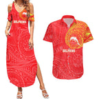 Personalized Dolphins Couples Matching Summer Maxi Dress and Hawaiian Shirt Polynesian Tribal Chest and Sleeve Tattoo