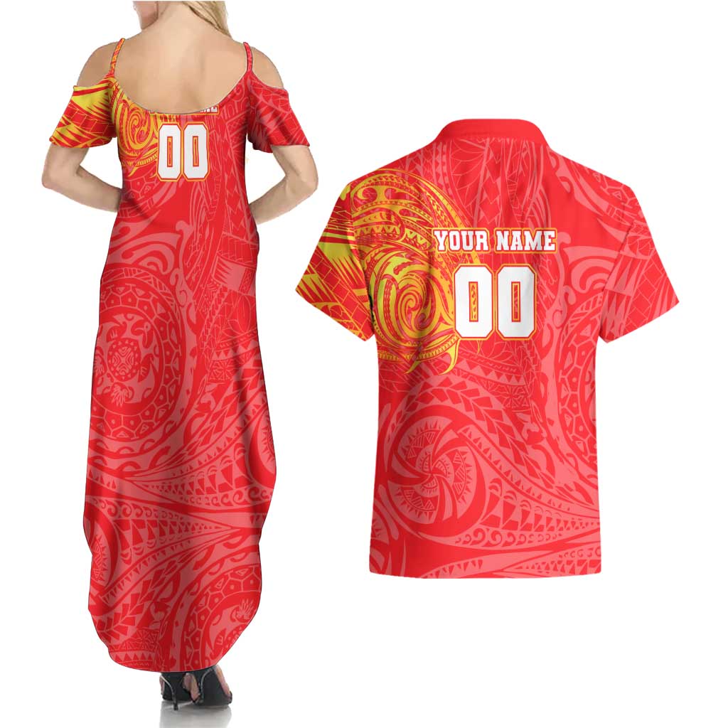 Personalized Dolphins Couples Matching Summer Maxi Dress and Hawaiian Shirt Polynesian Tribal Chest and Sleeve Tattoo
