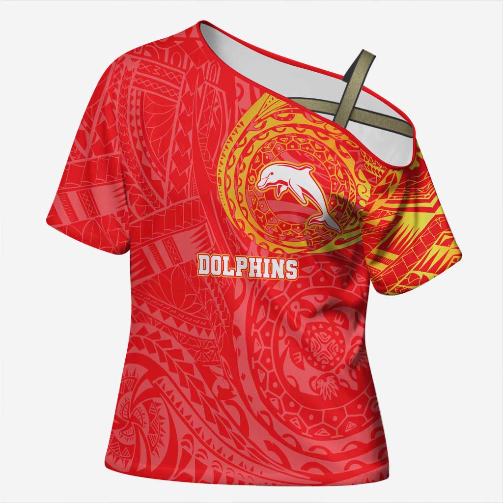 Personalized Dolphins Cross Shoulder Shirt Polynesian Tribal Chest and Sleeve Tattoo