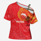 Personalized Dolphins Cross Shoulder Shirt Polynesian Tribal Chest and Sleeve Tattoo
