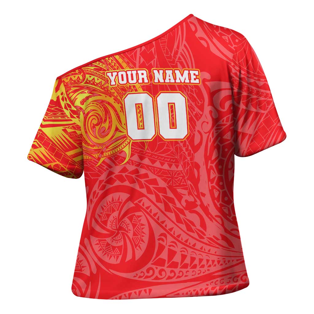 Personalized Dolphins Cross Shoulder Shirt Polynesian Tribal Chest and Sleeve Tattoo
