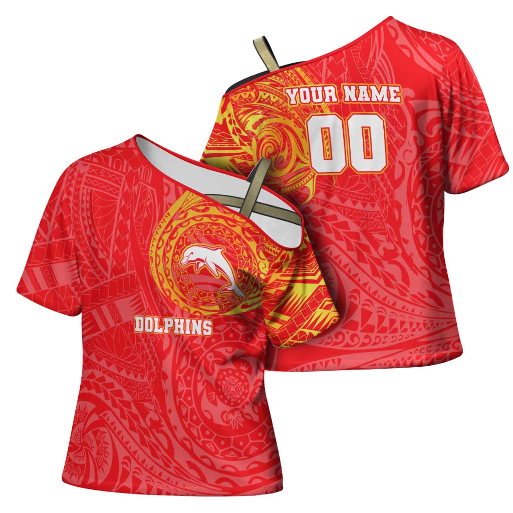 Personalized Dolphins Cross Shoulder Shirt Polynesian Tribal Chest and Sleeve Tattoo