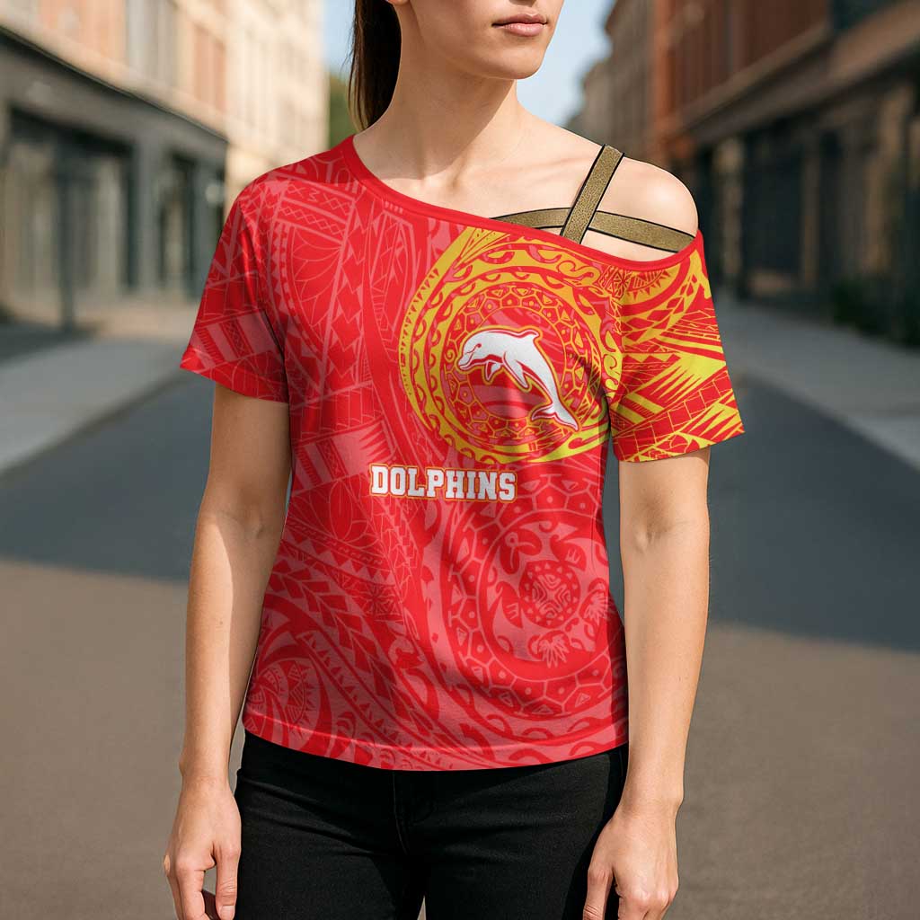 Personalized Dolphins Cross Shoulder Shirt Polynesian Tribal Chest and Sleeve Tattoo