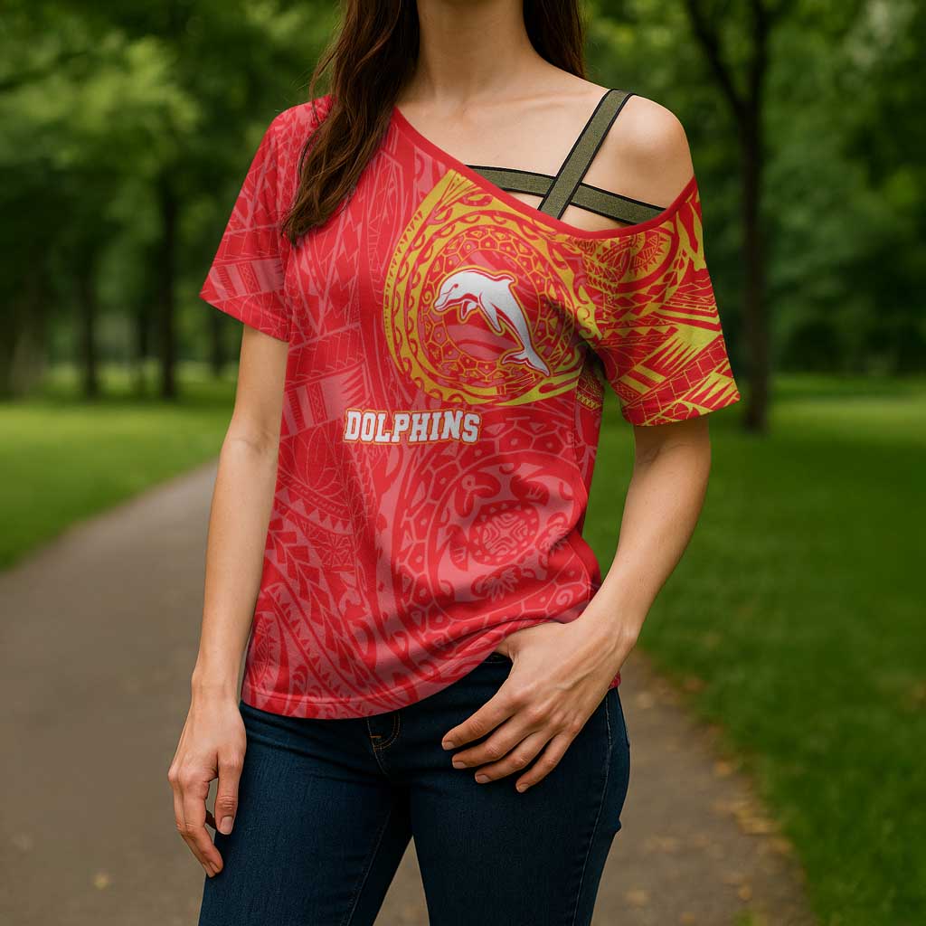 Personalized Dolphins Cross Shoulder Shirt Polynesian Tribal Chest and Sleeve Tattoo