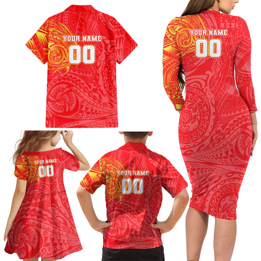Personalized Dolphins Family Matching Long Sleeve Bodycon Dress and Hawaiian Shirt Polynesian Tribal Chest and Sleeve Tattoo