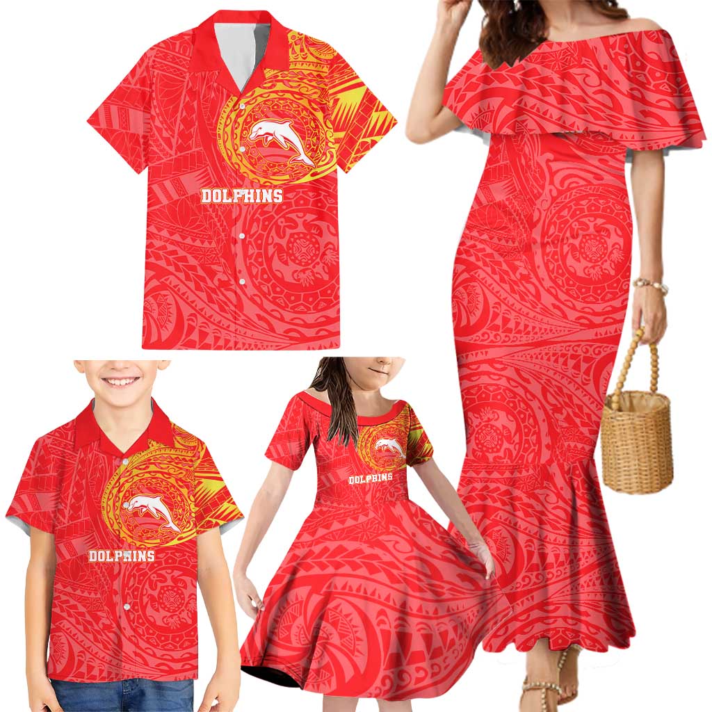 Personalized Dolphins Family Matching Mermaid Dress and Hawaiian Shirt Polynesian Tribal Chest and Sleeve Tattoo