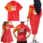 Personalized Dolphins Family Matching Off The Shoulder Long Sleeve Dress and Hawaiian Shirt Polynesian Tribal Chest and Sleeve Tattoo