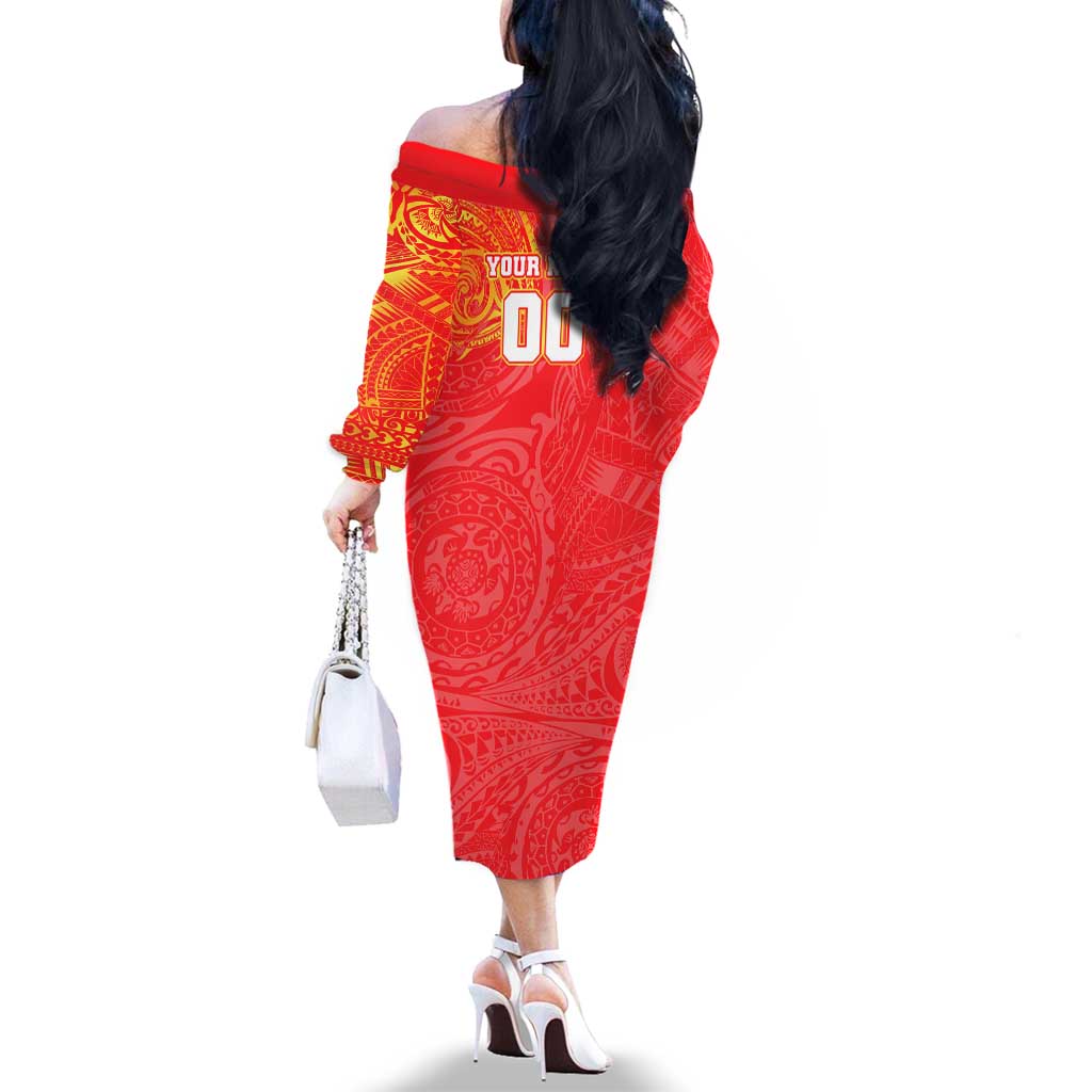 Personalized Dolphins Family Matching Off The Shoulder Long Sleeve Dress and Hawaiian Shirt Polynesian Tribal Chest and Sleeve Tattoo