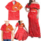 Personalized Dolphins Family Matching Off Shoulder Maxi Dress and Hawaiian Shirt Polynesian Tribal Chest and Sleeve Tattoo