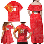 Personalized Dolphins Family Matching Off Shoulder Maxi Dress and Hawaiian Shirt Polynesian Tribal Chest and Sleeve Tattoo