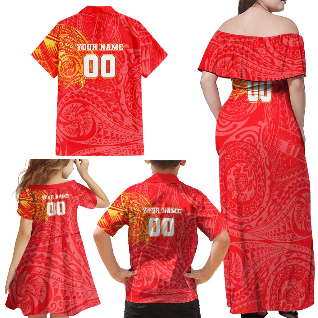 Personalized Dolphins Family Matching Off Shoulder Maxi Dress and Hawaiian Shirt Polynesian Tribal Chest and Sleeve Tattoo