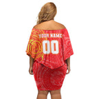 Personalized Dolphins Family Matching Off Shoulder Short Dress and Hawaiian Shirt Polynesian Tribal Chest and Sleeve Tattoo