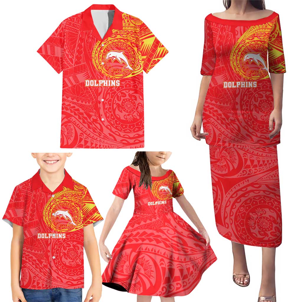 Personalized Dolphins Family Matching Puletasi and Hawaiian Shirt Polynesian Tribal Chest and Sleeve Tattoo