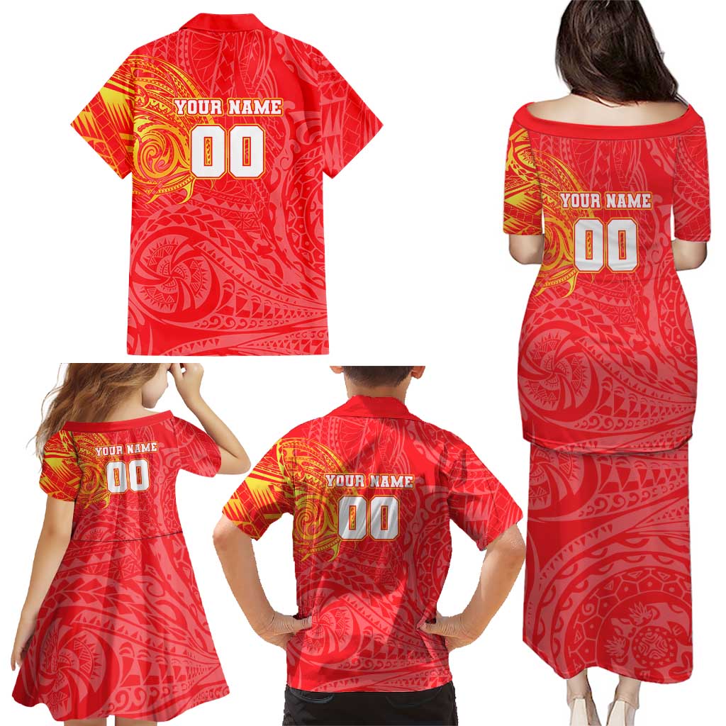 Personalized Dolphins Family Matching Puletasi and Hawaiian Shirt Polynesian Tribal Chest and Sleeve Tattoo