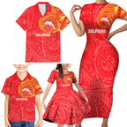 Personalized Dolphins Family Matching Short Sleeve Bodycon Dress and Hawaiian Shirt Polynesian Tribal Chest and Sleeve Tattoo
