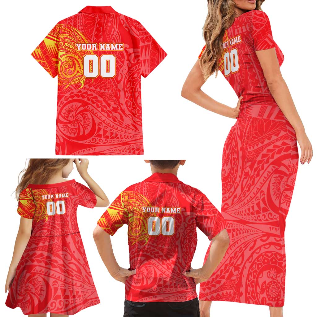 Personalized Dolphins Family Matching Short Sleeve Bodycon Dress and Hawaiian Shirt Polynesian Tribal Chest and Sleeve Tattoo