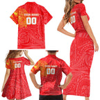 Personalized Dolphins Family Matching Short Sleeve Bodycon Dress and Hawaiian Shirt Polynesian Tribal Chest and Sleeve Tattoo