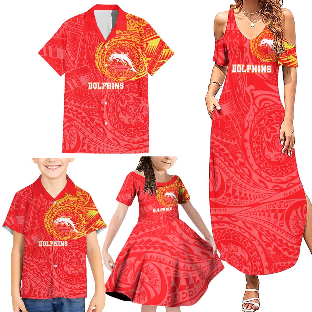 Personalized Dolphins Family Matching Summer Maxi Dress and Hawaiian Shirt Polynesian Tribal Chest and Sleeve Tattoo