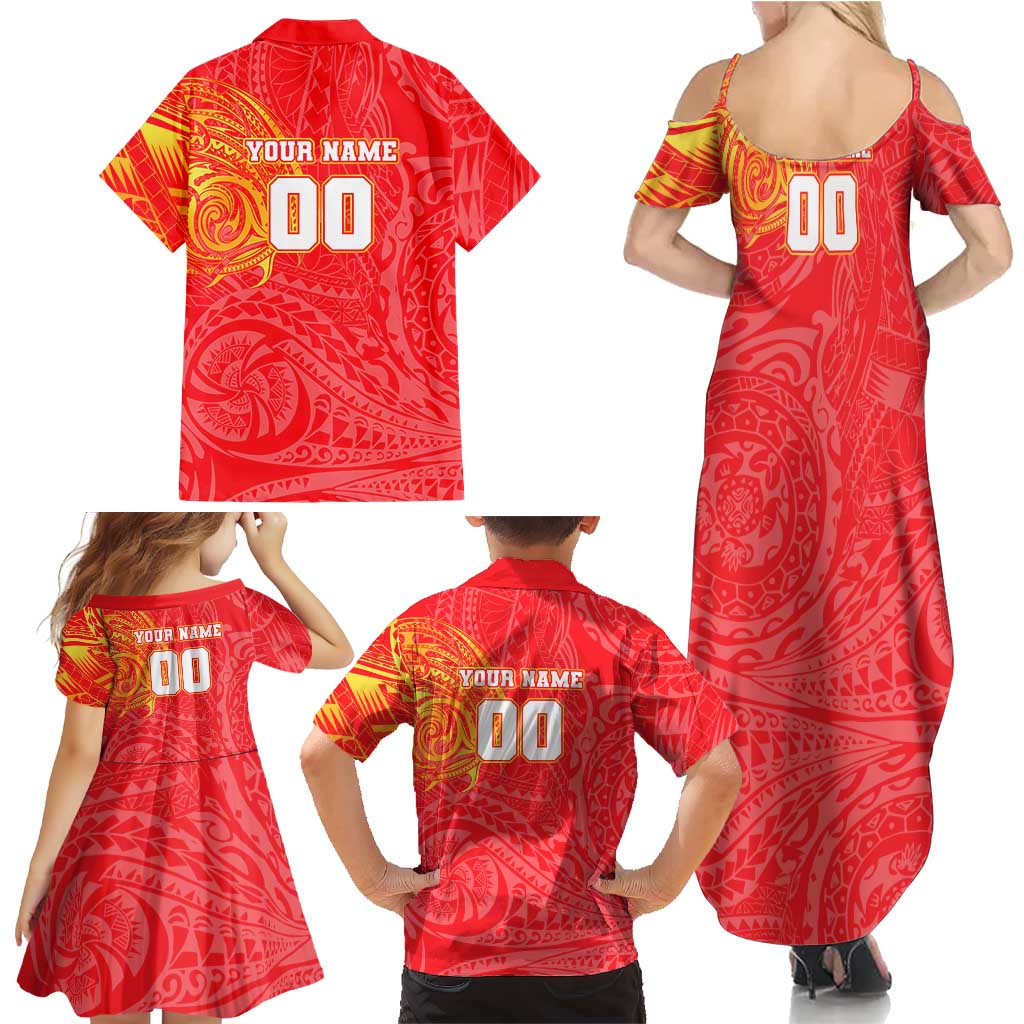 Personalized Dolphins Family Matching Summer Maxi Dress and Hawaiian Shirt Polynesian Tribal Chest and Sleeve Tattoo
