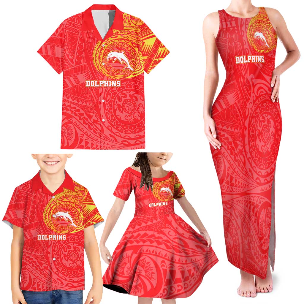 Personalized Dolphins Family Matching Tank Maxi Dress and Hawaiian Shirt Polynesian Tribal Chest and Sleeve Tattoo
