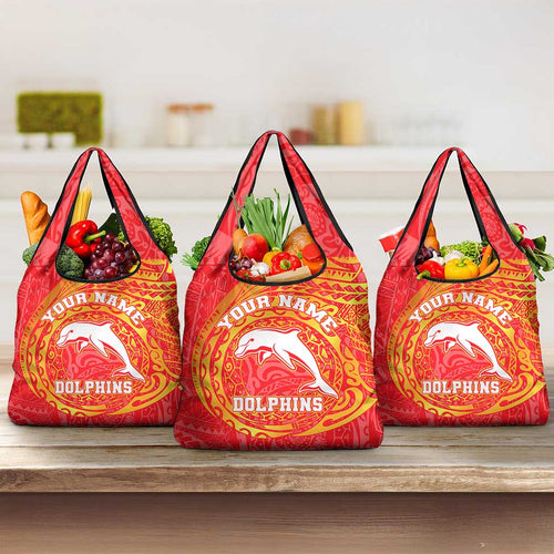 Personalized Dolphins Grocery Bag Polynesian Tribal Chest and Sleeve Tattoo